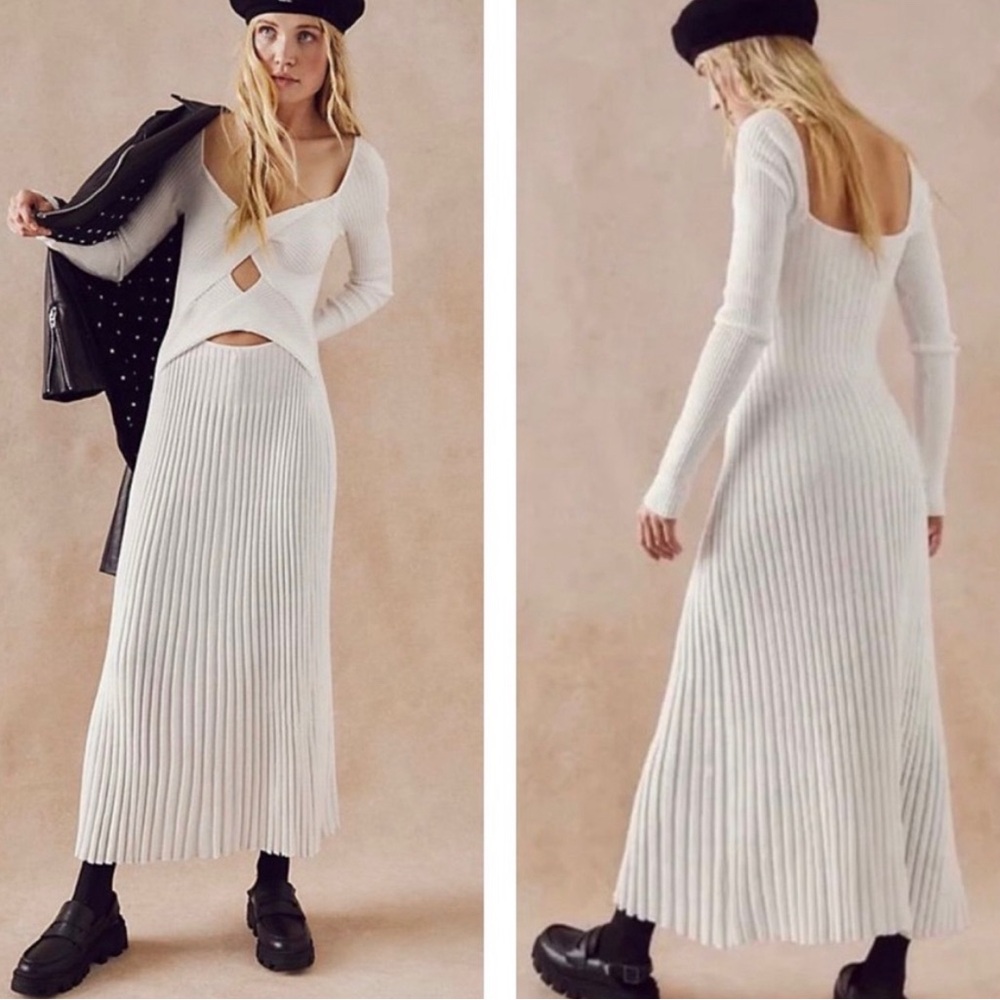 •FREE PEOPLE• Marnie Midi Dress Ribbed Knit Cut Out